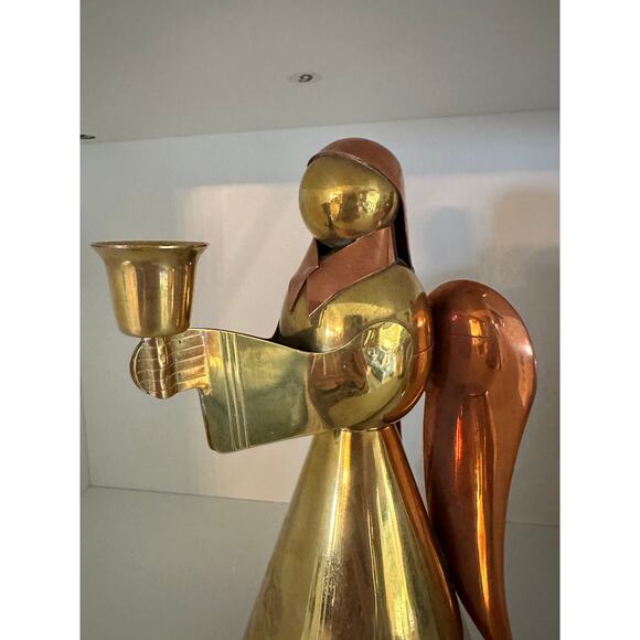 Vintage Set of 3 Brass Copper Angel Candle Holders Holiday Table Decor - Picture 6 of 14